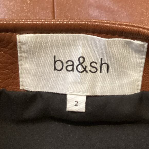 Ba&sh Melba Cognac Brown Lamb Leather Zip Front Mini Skirt M NWT $475 - Picture 7 of 13